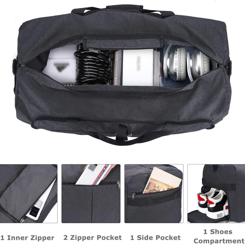 120L Foldable Collapsible Waterproof Travel Duffel Bag for Men and Women with Shoe Compartment - Image 3