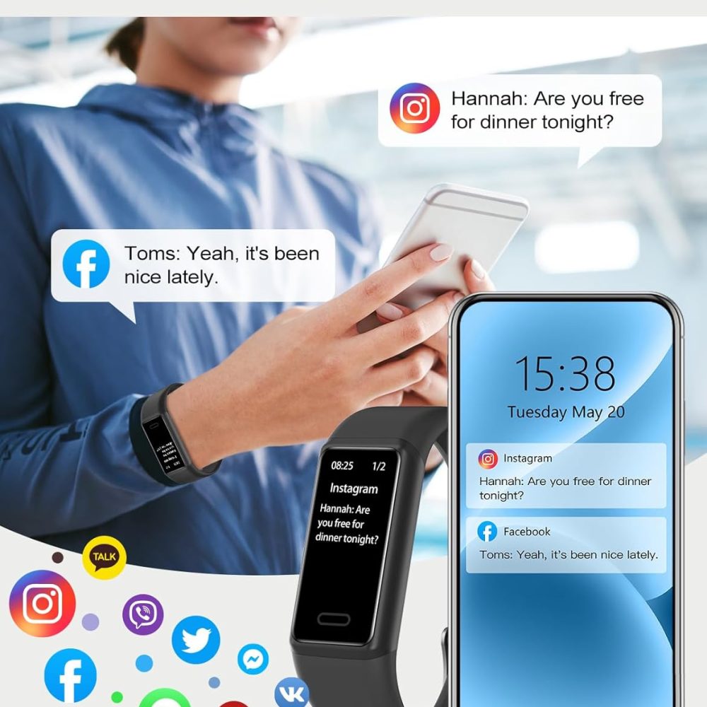 Fitness Tracker, Fitness Watches for Women Men Pedometer Watch with 24/7 Heart Rate Monitor Sleep Tracker Step/Calorie Counter Stopwatch IP68 Waterproof Activity Trackers (Dark Black) - Image 2