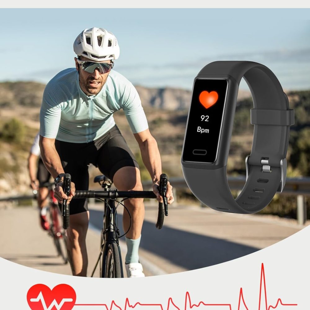 Fitness Tracker, Fitness Watches for Women Men Pedometer Watch with 24/7 Heart Rate Monitor Sleep Tracker Step/Calorie Counter Stopwatch IP68 Waterproof Activity Trackers (Dark Black) - Image 3