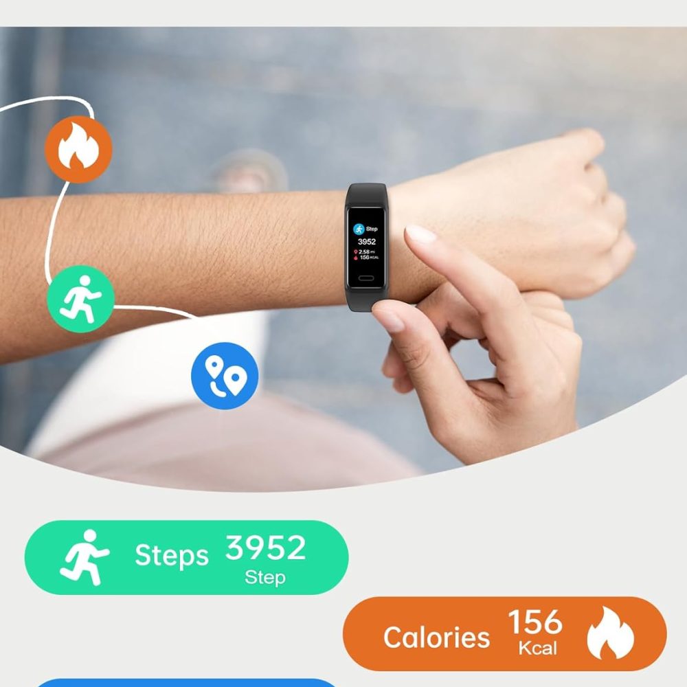 Fitness Tracker, Fitness Watches for Women Men Pedometer Watch with 24/7 Heart Rate Monitor Sleep Tracker Step/Calorie Counter Stopwatch IP68 Waterproof Activity Trackers (Dark Black) - Image 4