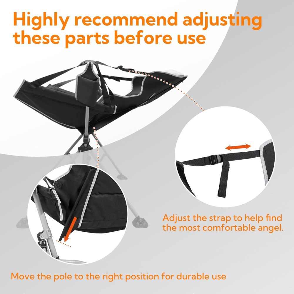 Oversized Hammock Camping Chairs, Folding Swing Chair with 1-Step Design, Swinging Hammock Chair with Adjustable Backrest, Lumbar Support & Headrest for Outdoor&Indoor, Support 400LBS, Black - Image 4