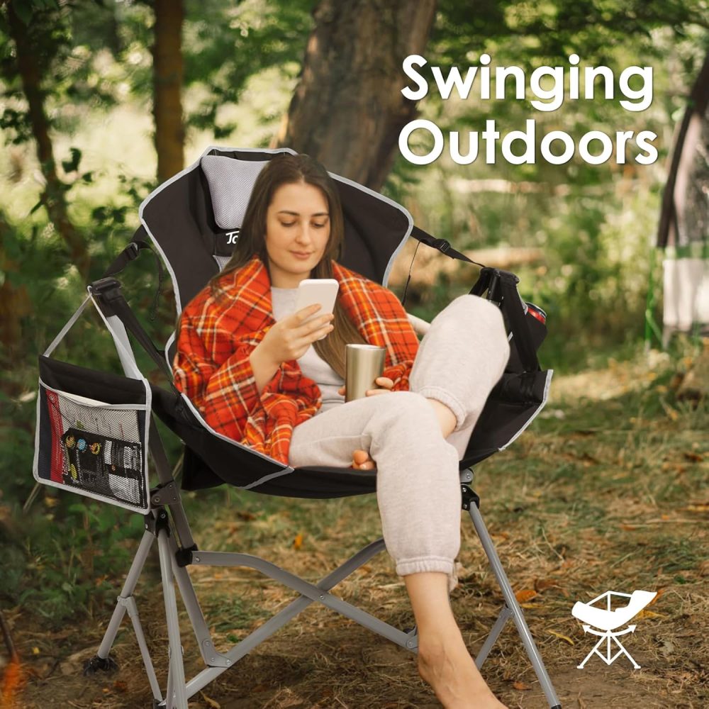 Oversized Hammock Camping Chairs, Folding Swing Chair with 1-Step Design, Swinging Hammock Chair with Adjustable Backrest, Lumbar Support & Headrest for Outdoor&Indoor, Support 400LBS, Black - Image 8