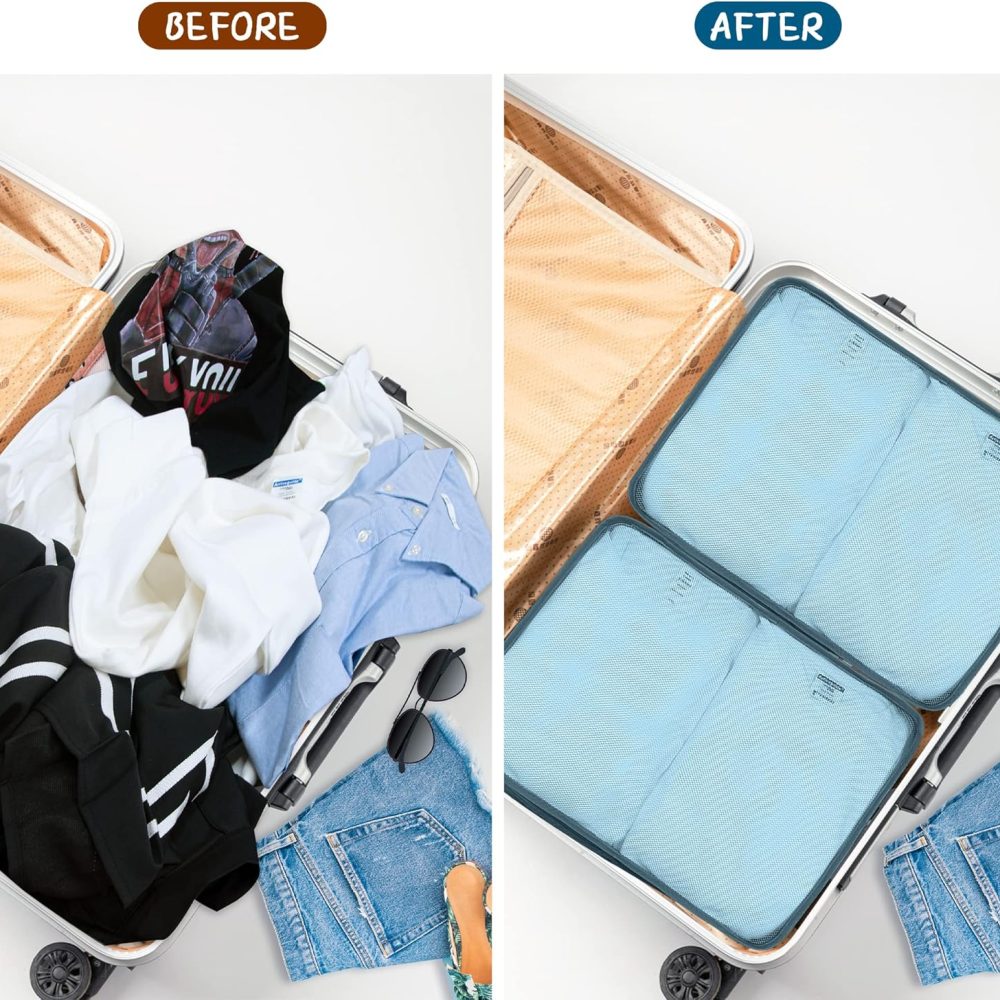 Ebbniur Packing Cubes Set, 2 Pcs Packing Organizers Set for Suitcases (Grey blue) - Image 5