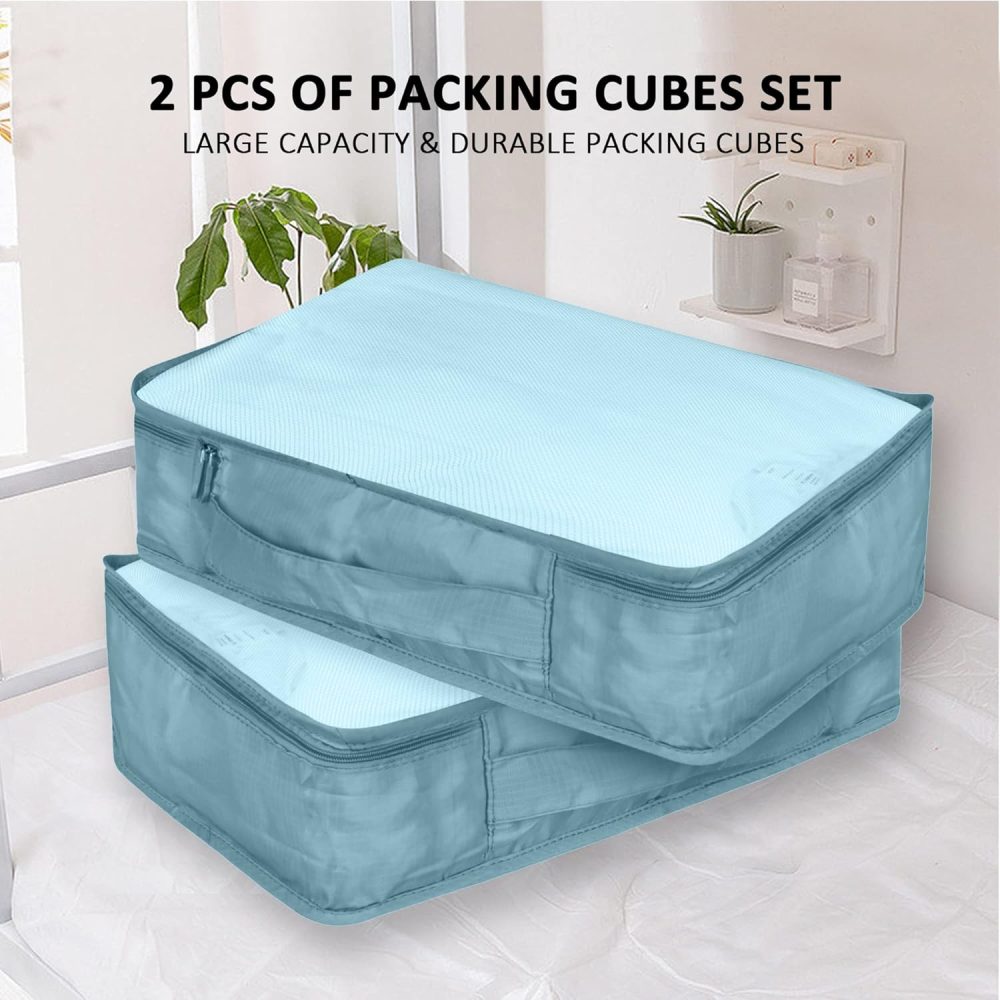 Ebbniur Packing Cubes Set, 2 Pcs Packing Organizers Set for Suitcases (Grey blue) - Image 8