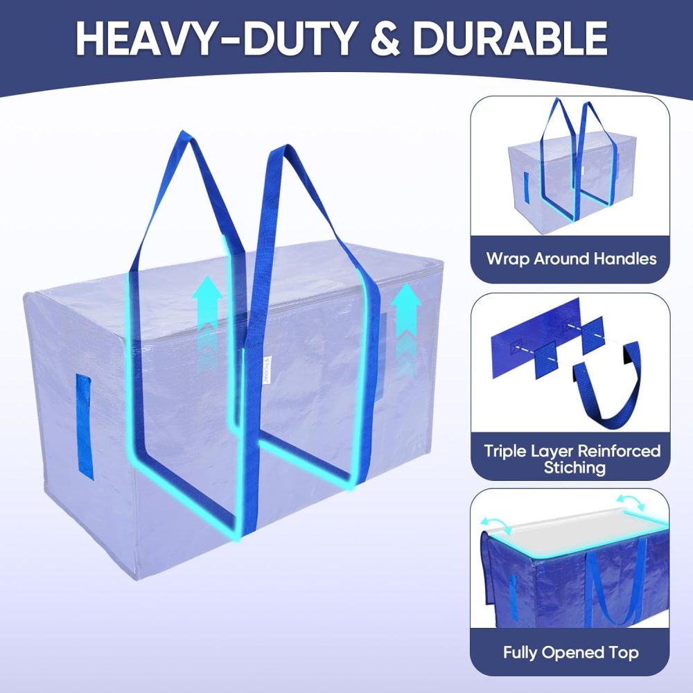 TICONN 6 Pack Extra Large Moving Bags with Zippers & Carrying Handles, Heavy-Duty Storage Tote Moving Boxes for Space Saving - Image 3
