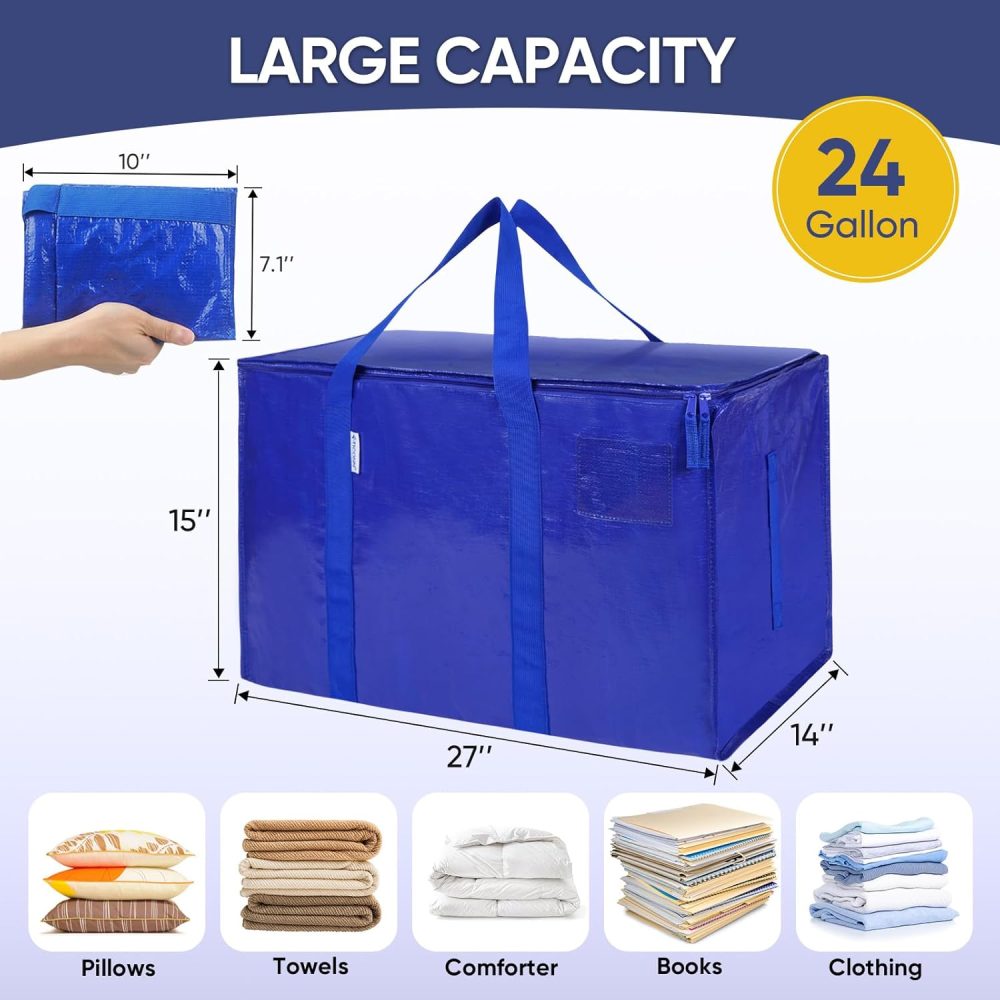 TICONN 6 Pack Extra Large Moving Bags with Zippers & Carrying Handles, Heavy-Duty Storage Tote Moving Boxes for Space Saving - Image 5