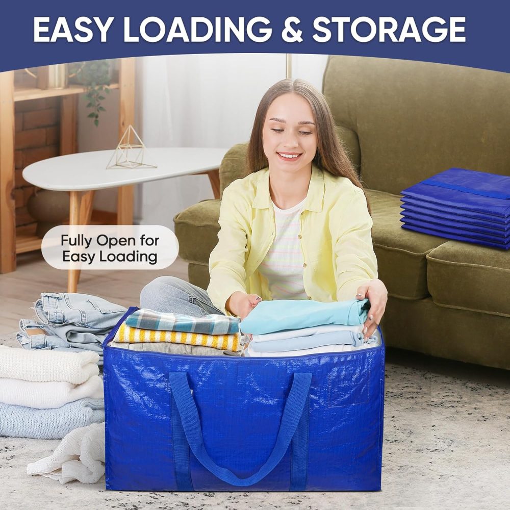 TICONN 6 Pack Extra Large Moving Bags with Zippers & Carrying Handles, Heavy-Duty Storage Tote Moving Boxes for Space Saving - Image 7