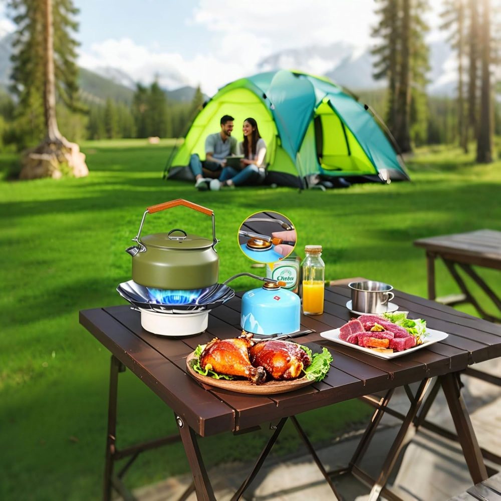 Windproof Camping Stove with Piezo Ignition, Portable Gas Stove for Camping, Backpacking Camp Stove for Outdoor Cooking, Folding Lotus Windshield, Small Adjustable Burner for BBQ, Hiking, Picnic - Image 3