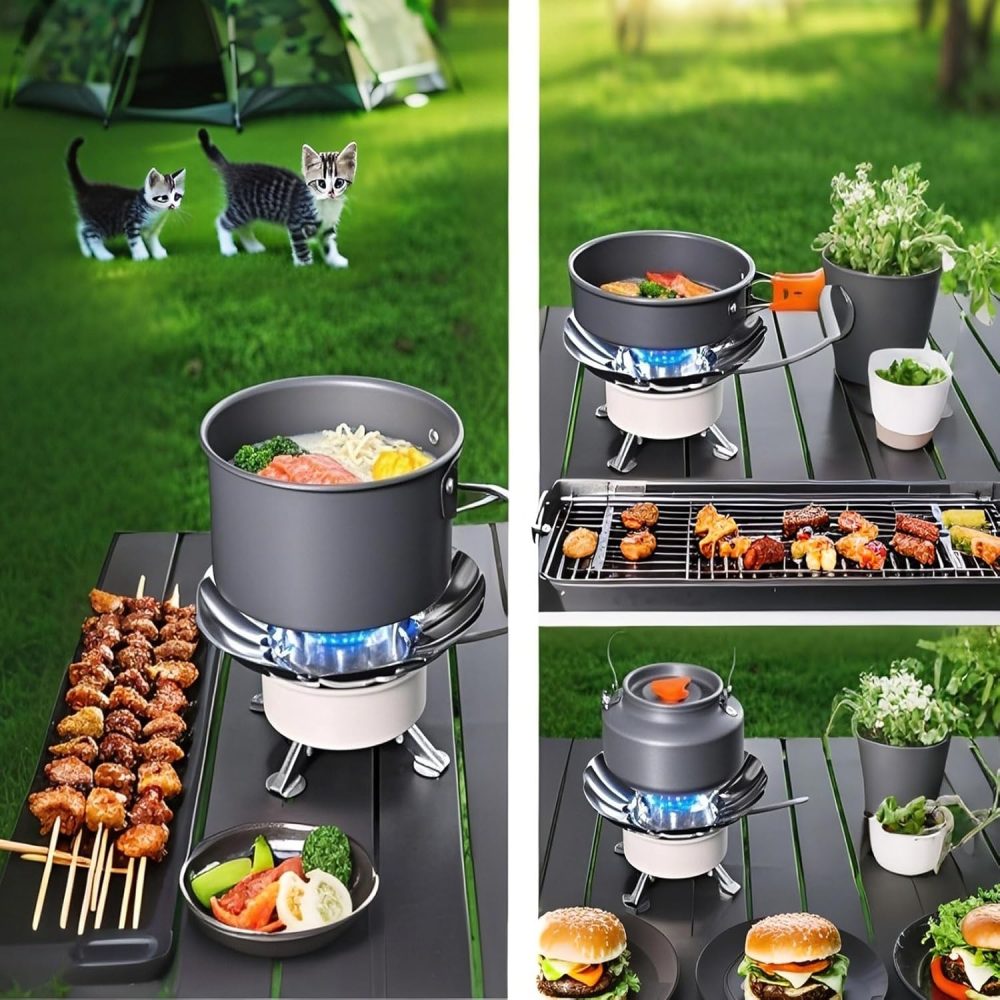 Windproof Camping Stove with Piezo Ignition, Portable Gas Stove for Camping, Backpacking Camp Stove for Outdoor Cooking, Folding Lotus Windshield, Small Adjustable Burner for BBQ, Hiking, Picnic - Image 6